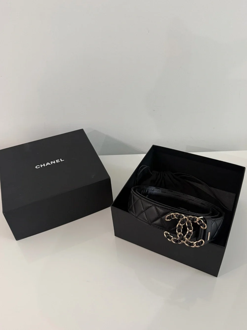 CHANEL Black Quilted Leather CC Buckle Bracelet